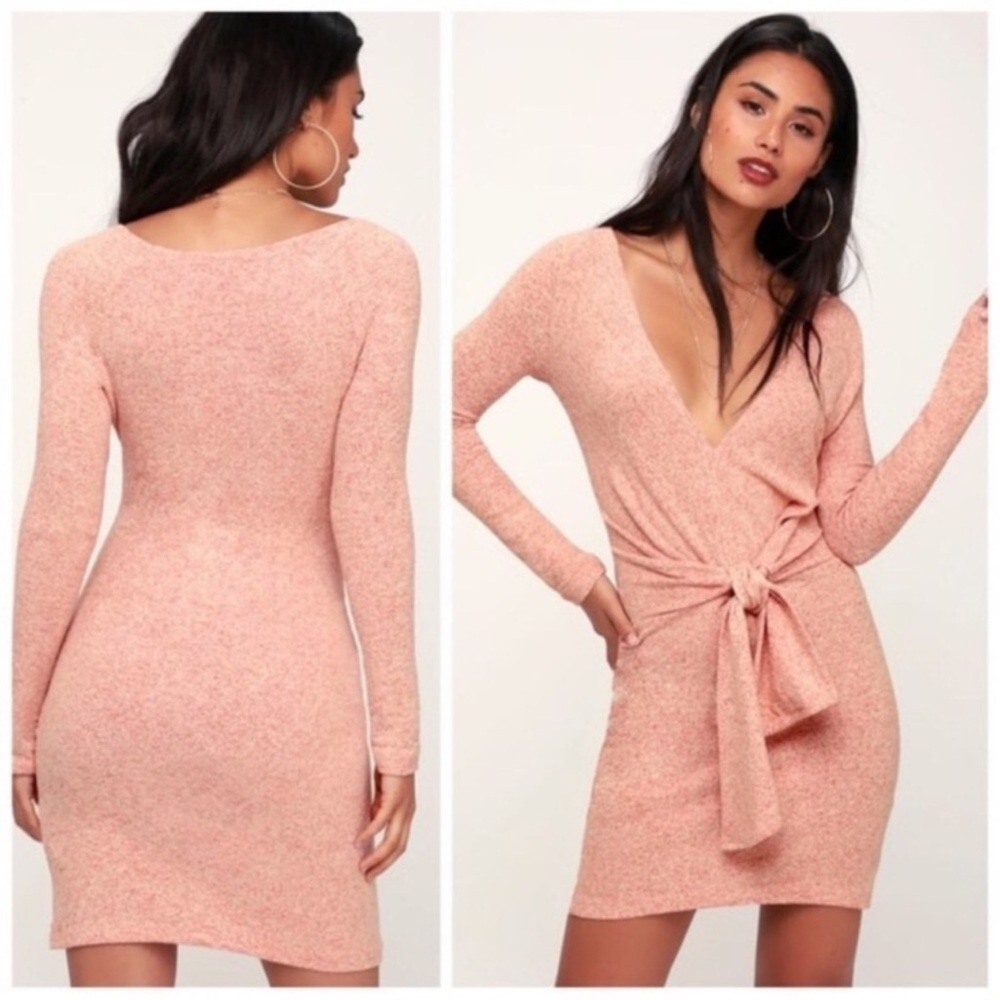 Free People Ginger Heathered Rust Orange Tie-Front Sweater Dress